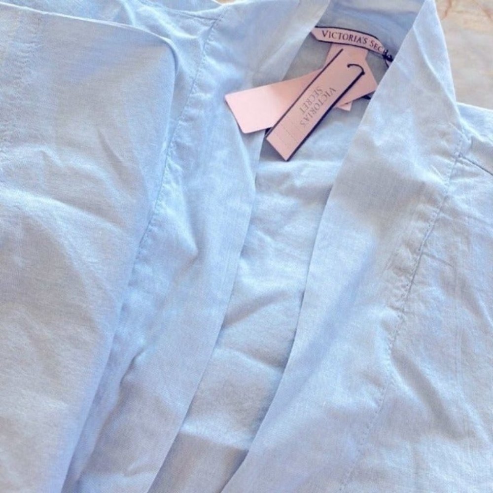 VICTORIA'S SECRET Lightweight Cotton Kimono Robe Light Blue Large - Picture 2 of 4
